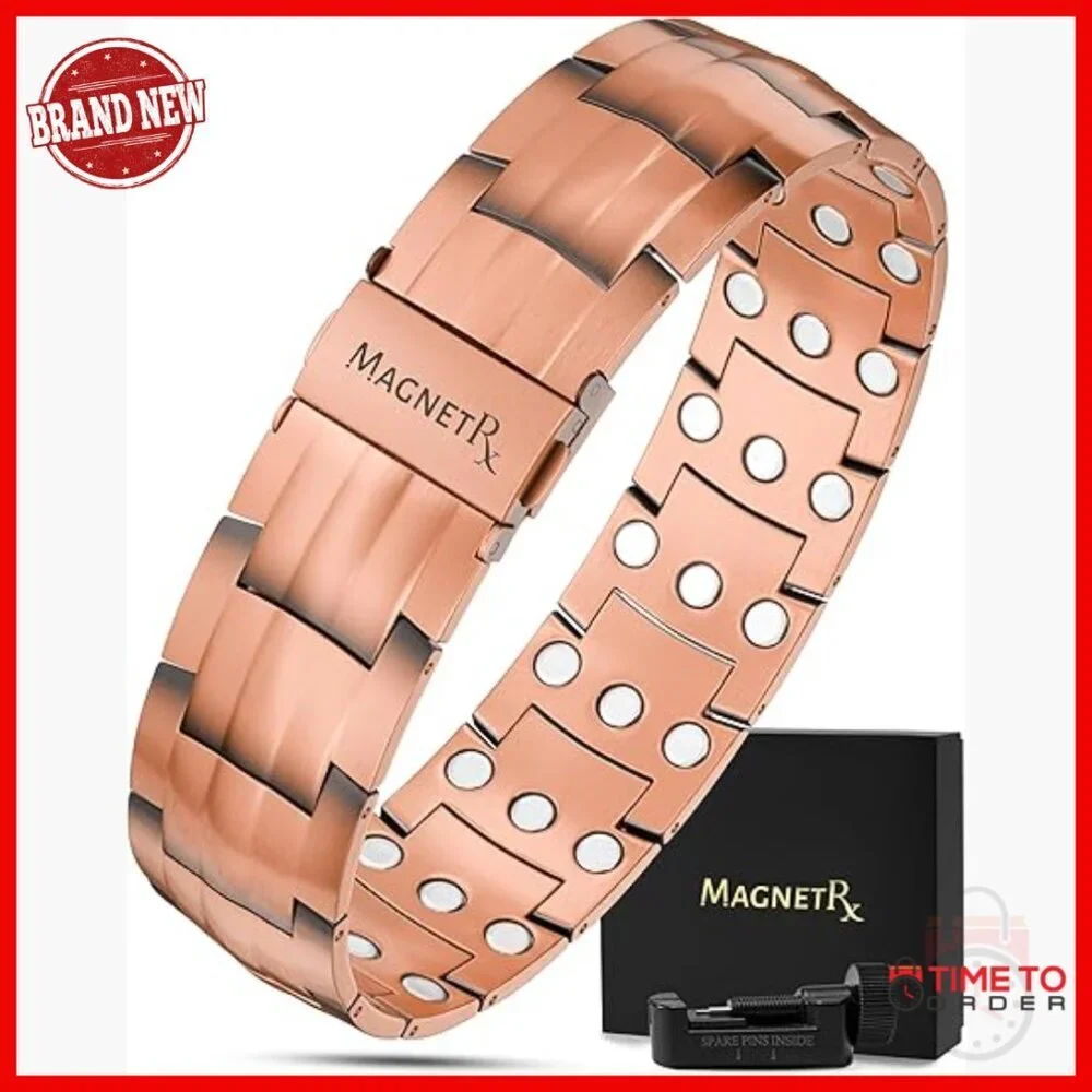 Adjustable Copper Bracelet with Magnets, Fold-Over Clasp, Sizing Tool